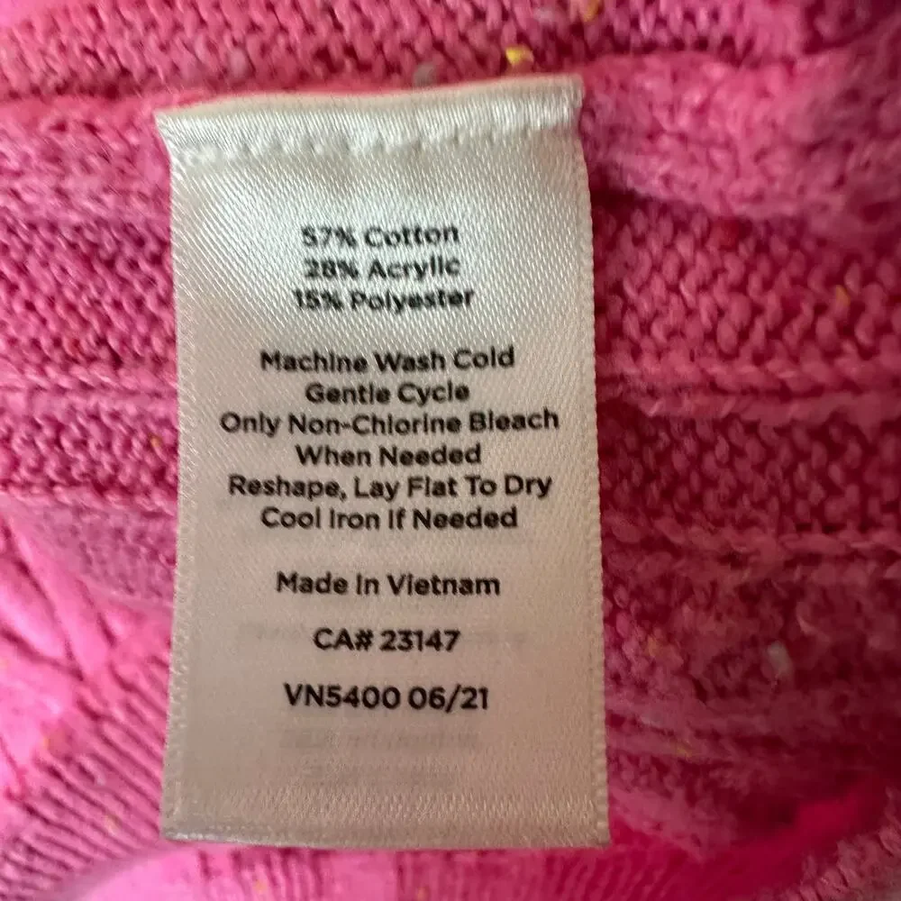 Talbots‎ sweater cable knit button cuff pink confetti triedMom feminine petite